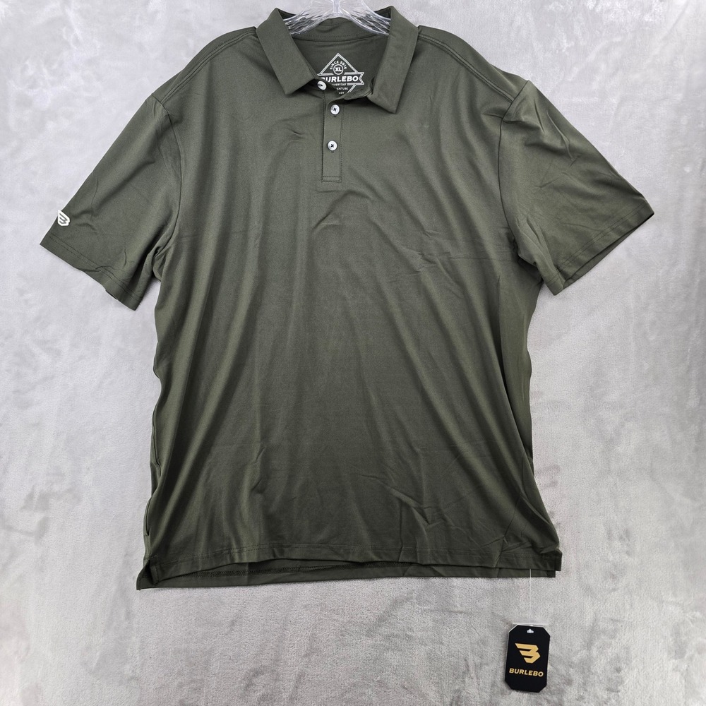 BURLEBO Performance Polo Mens XL Green Short Sleeve Moisture Wicking UPF 50